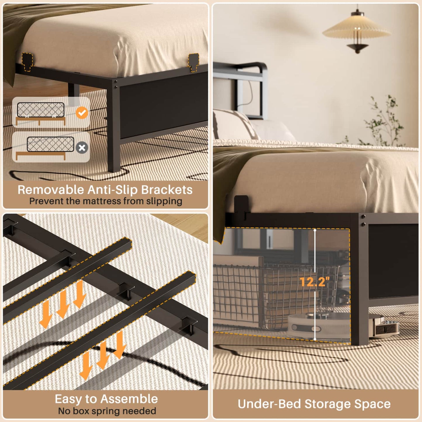 Bed Frame with Upholstered Storage Headboard