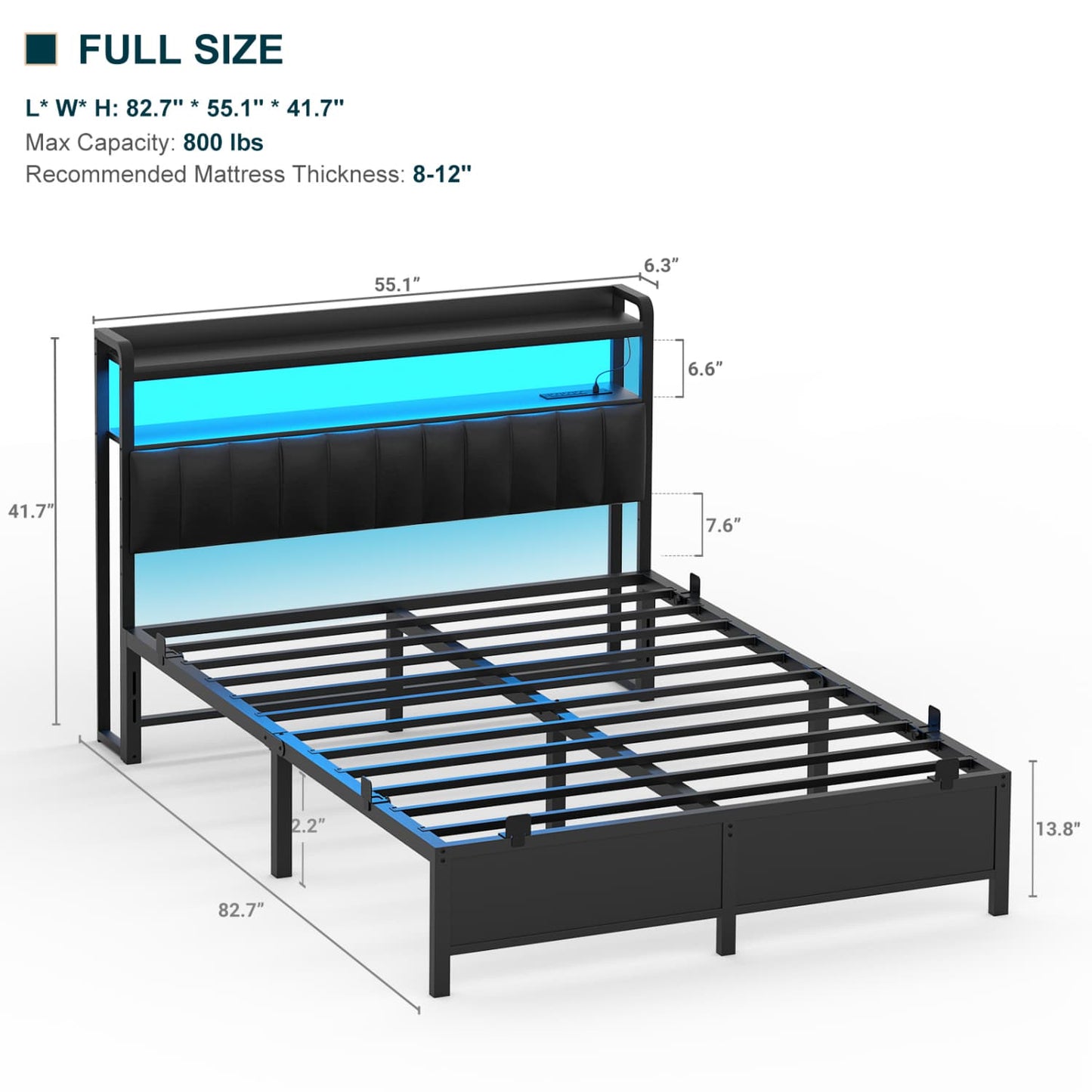 Bed Frame with Upholstered Storage Headboard