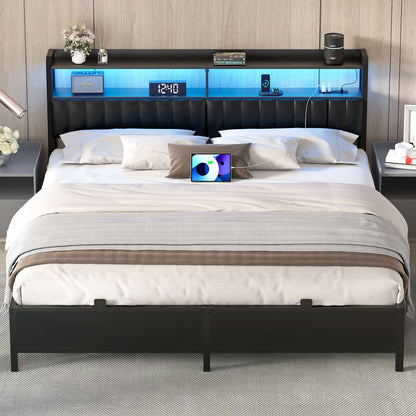 Bed Frame with Upholstered Storage Headboard