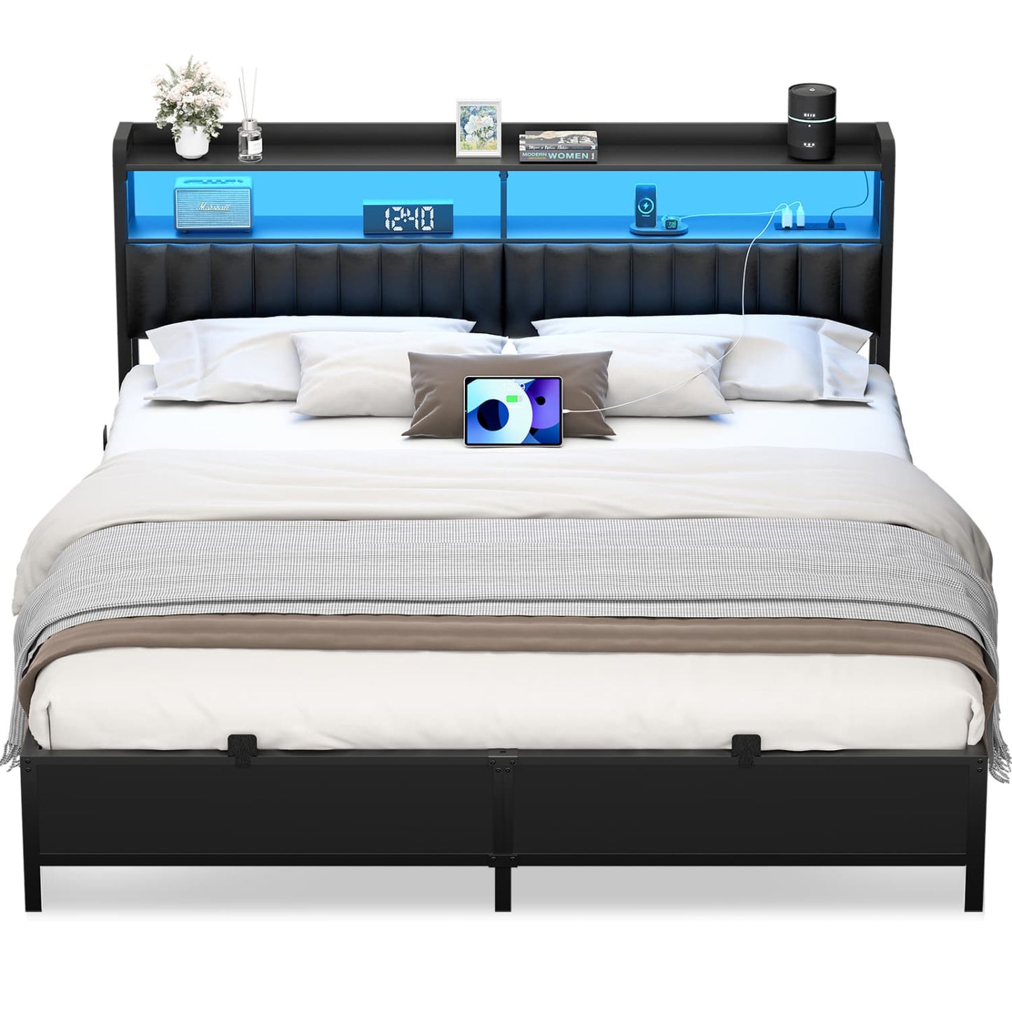 Bed Frame with Upholstered Storage Headboard