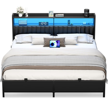 Bed Frame with Upholstered Storage Headboard