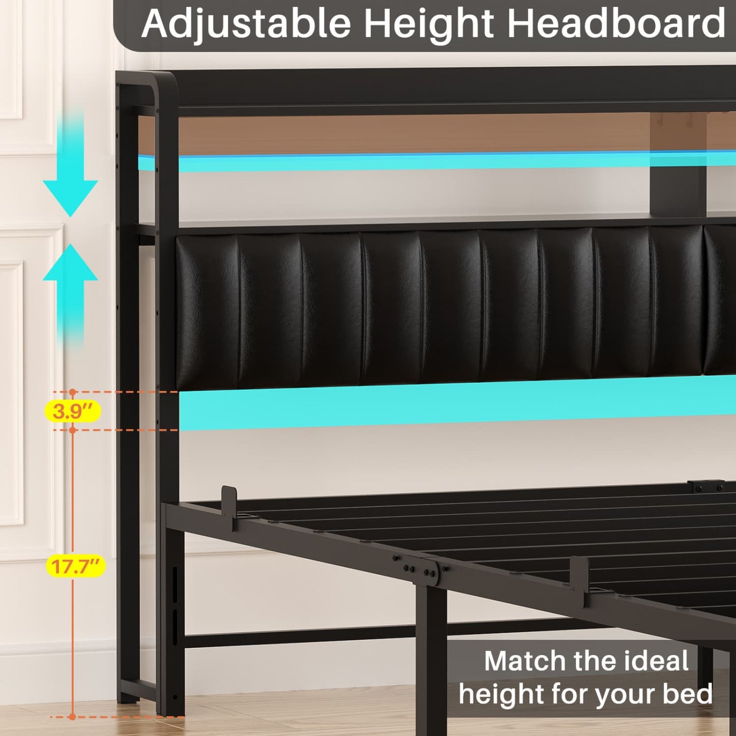 Bed Frame with Upholstered Storage Headboard