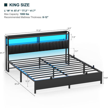 Bed Frame with Upholstered Storage Headboard