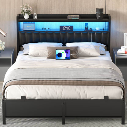 Bed Frame with Upholstered Storage Headboard