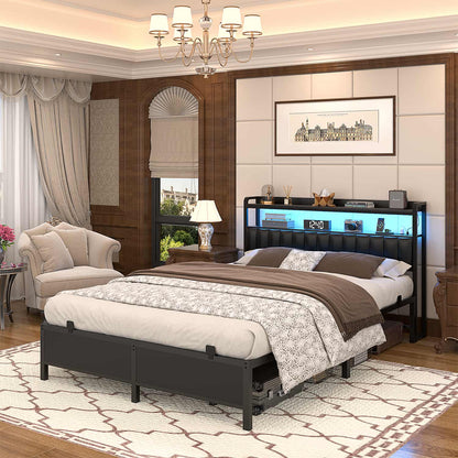 Bed Frame with Upholstered Storage Headboard