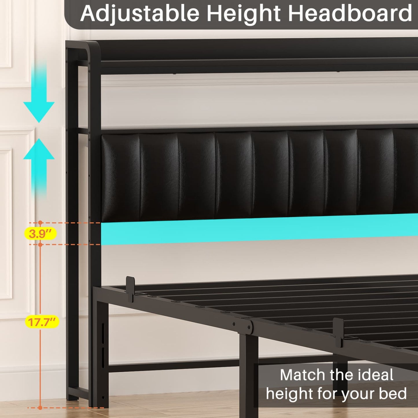 Bed Frame with Upholstered Storage Headboard
