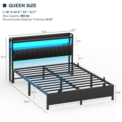 Bed Frame with Upholstered Storage Headboard