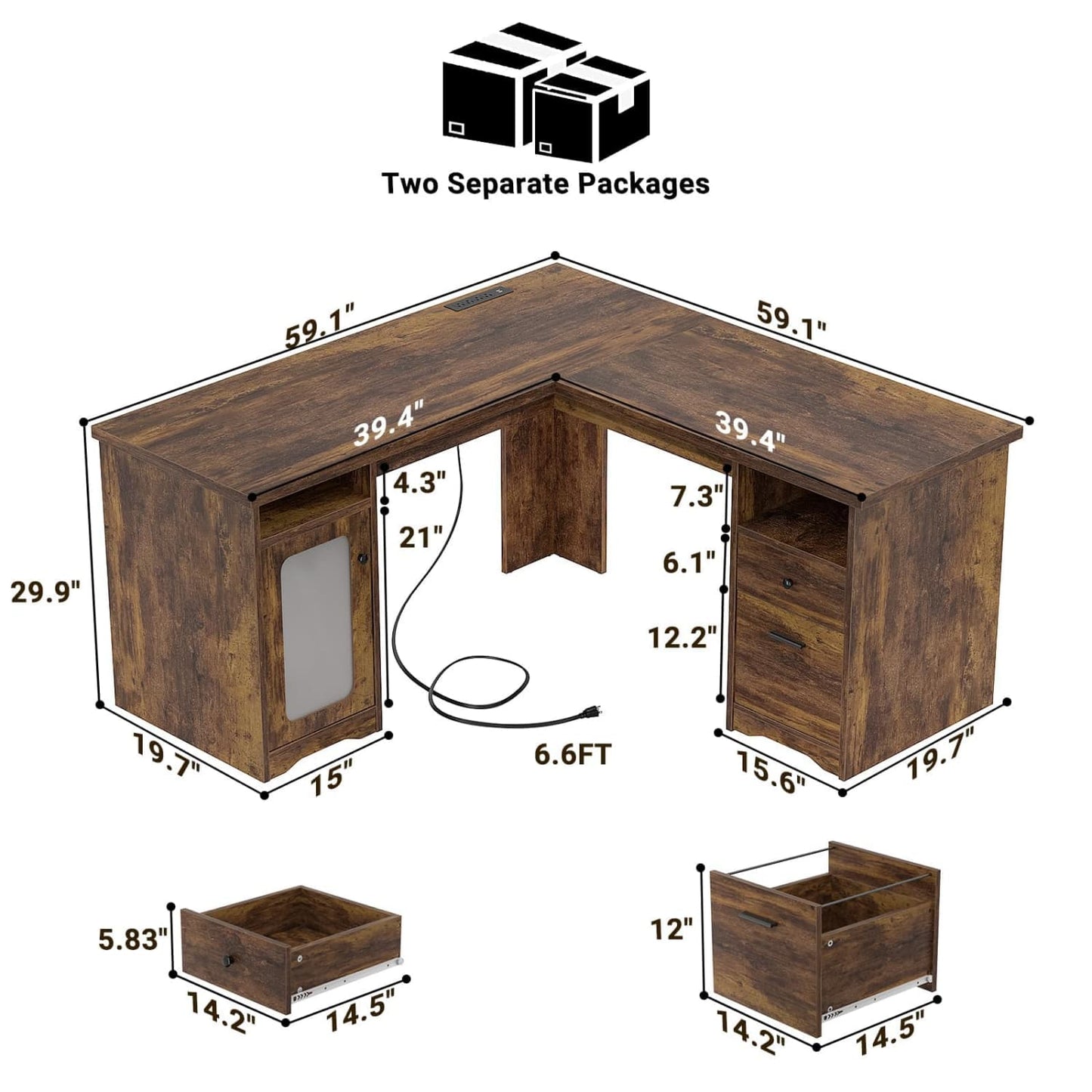 L Shaped Desk with Charging Station, Corner Computer Desk with Hutch