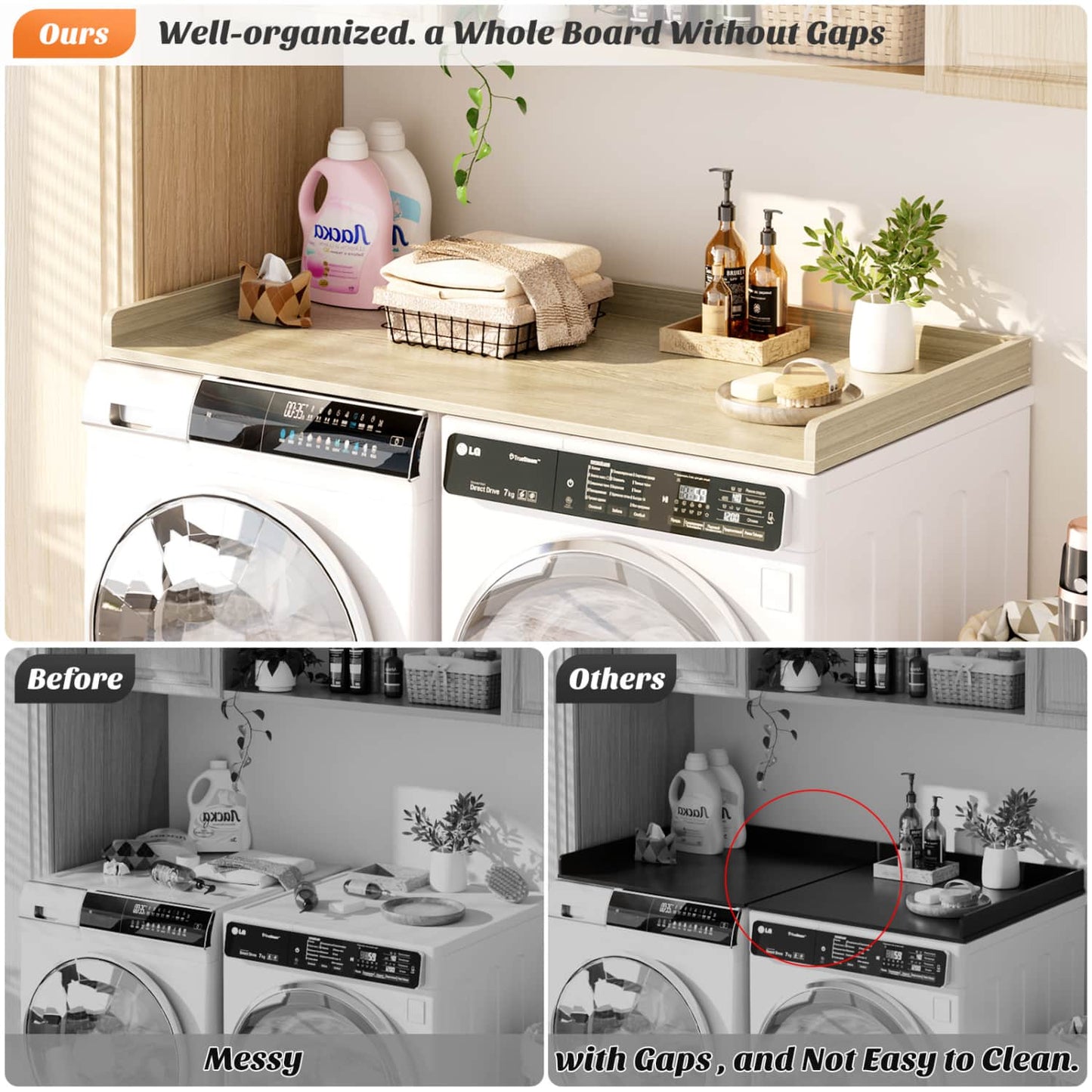 Washer and Dryer Countertop with Non-Slip Pads for Laundry Room