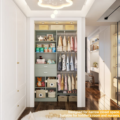 5FT Closet Organizer with Wood Drawers and Cubbies, Small Closet System with 5 Hanging Rods
