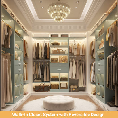 5FT Closet Organizer with Wood Drawers and Cubbies, Small Closet System with 5 Hanging Rods