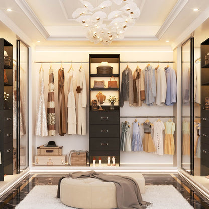 96-In Closet Organizer with Wood Drawers and Adjustable Hanging Rods