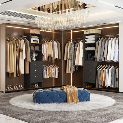 96-In Closet Organizer with Wood Drawers and Adjustable Hanging Rods