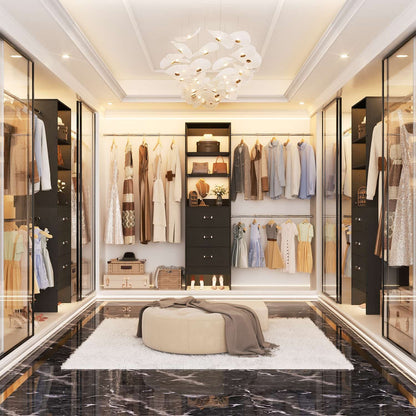 96-In Closet Organizer with Wood Drawers and Adjustable Hanging Rods