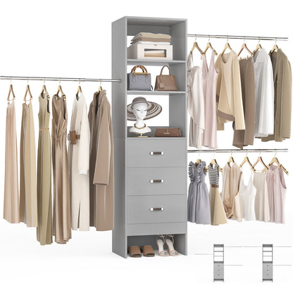 96-In Closet Organizer with Wood Drawers and Adjustable Hanging Rods