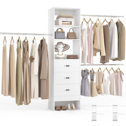 96-In Closet Organizer with Wood Drawers and Adjustable Hanging Rods