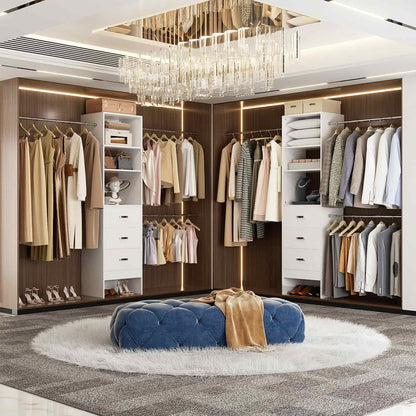 96-In Closet Organizer with Wood Drawers and Adjustable Hanging Rods