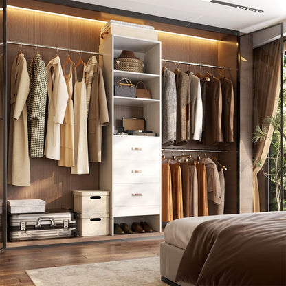 96-In Closet Organizer with Wood Drawers and Adjustable Hanging Rods