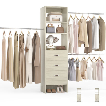 96-In Closet Organizer with Wood Drawers and Adjustable Hanging Rods