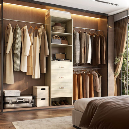 96-In Closet Organizer with Wood Drawers and Adjustable Hanging Rods