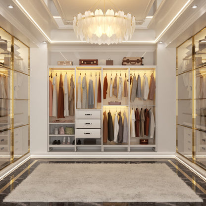 74-In Closet Organizer System with Wood Drawers, Freestanding Corner Garment Rack