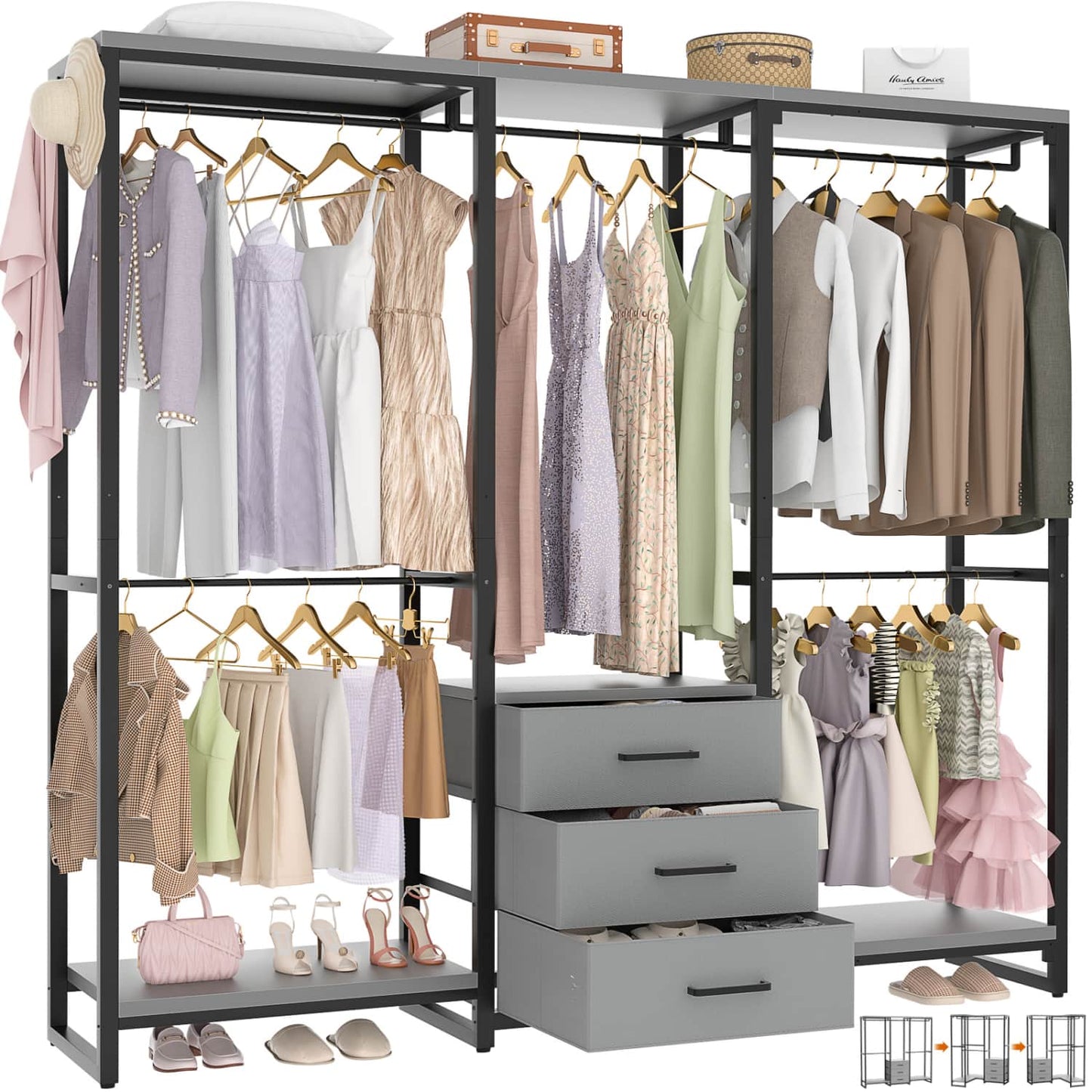 Clothing Rack with Fabric Drawers, Freestanding Closet Organizer