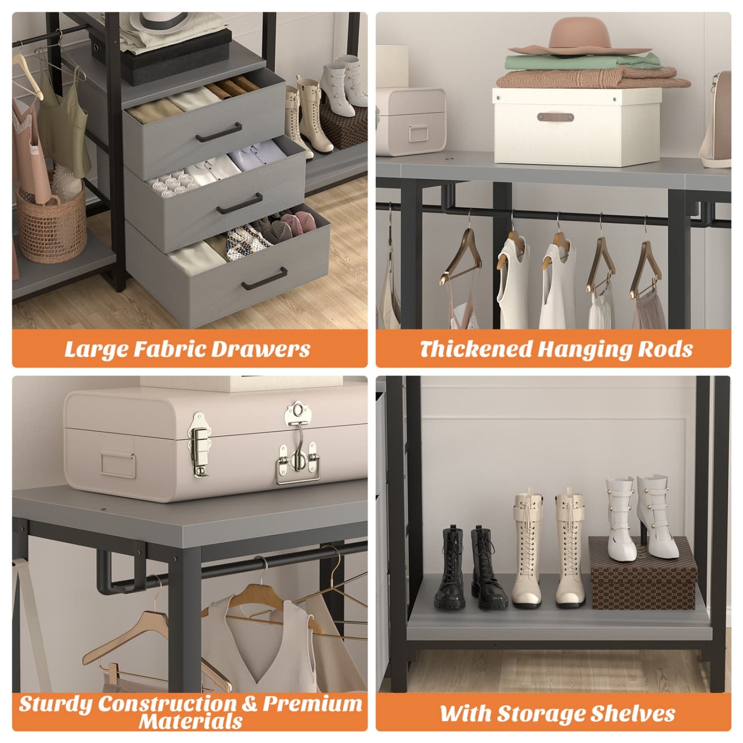 Clothing Rack with Fabric Drawers, Freestanding Closet Organizer