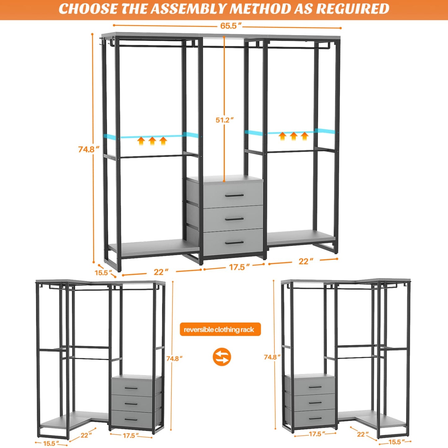Clothing Rack with Fabric Drawers, Freestanding Closet Organizer