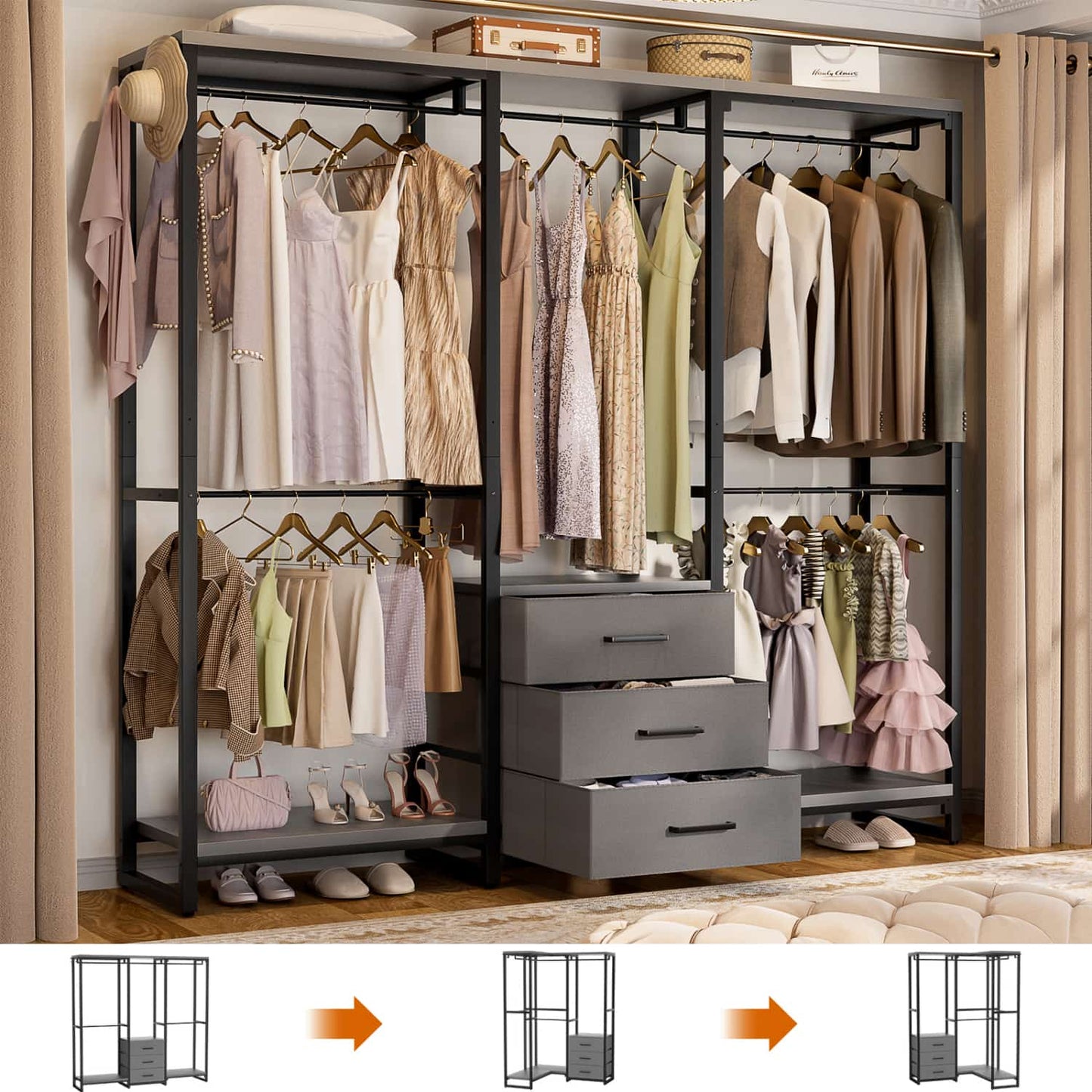 Clothing Rack with Fabric Drawers, Freestanding Closet Organizer