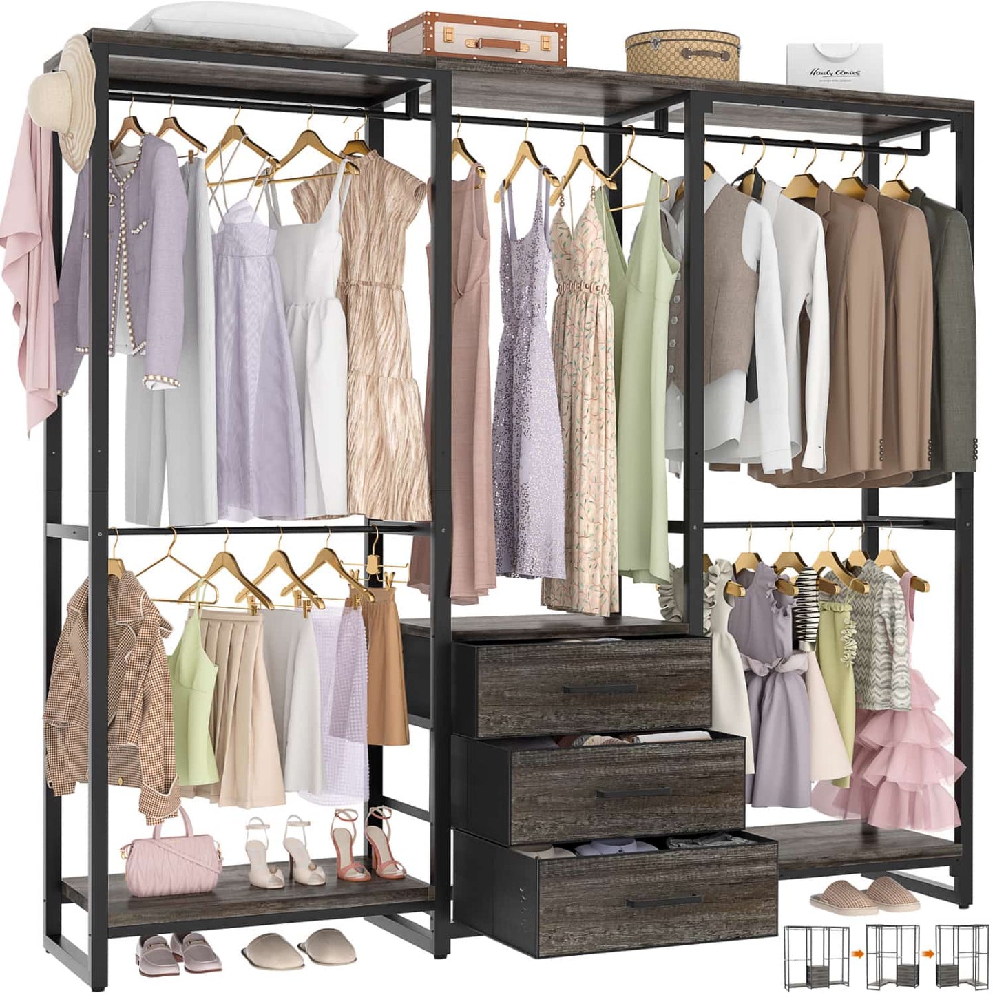 Clothing Rack with Fabric Drawers, Freestanding Closet Organizer