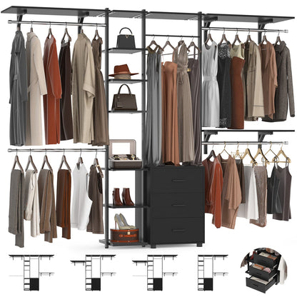 Heavy-duty Garment Rack Closet Organizer with Tower Shelving