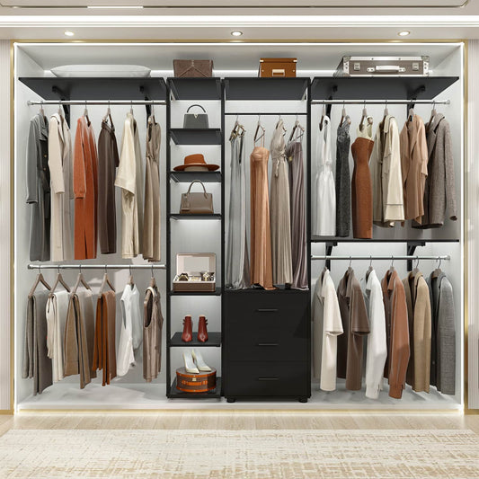 Heavy-duty Garment Rack Closet Organizer with Tower Shelving