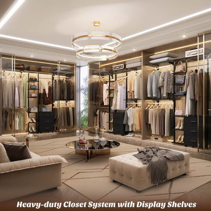 Heavy-duty Garment Rack Closet Organizer with Tower Shelving