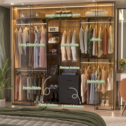 Heavy-duty Garment Rack Closet Organizer with Tower Shelving