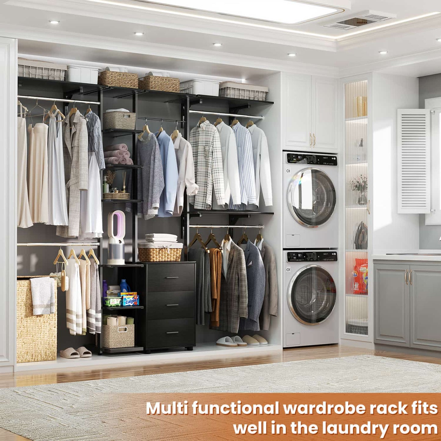 Heavy-duty Garment Rack Closet Organizer with Tower Shelving