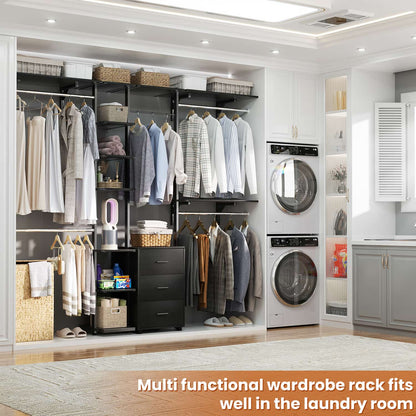 Heavy-duty Garment Rack Closet Organizer with Tower Shelving