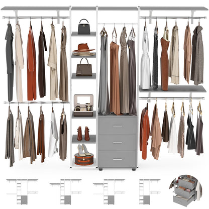 Heavy-duty Garment Rack Closet Organizer with Tower Shelving