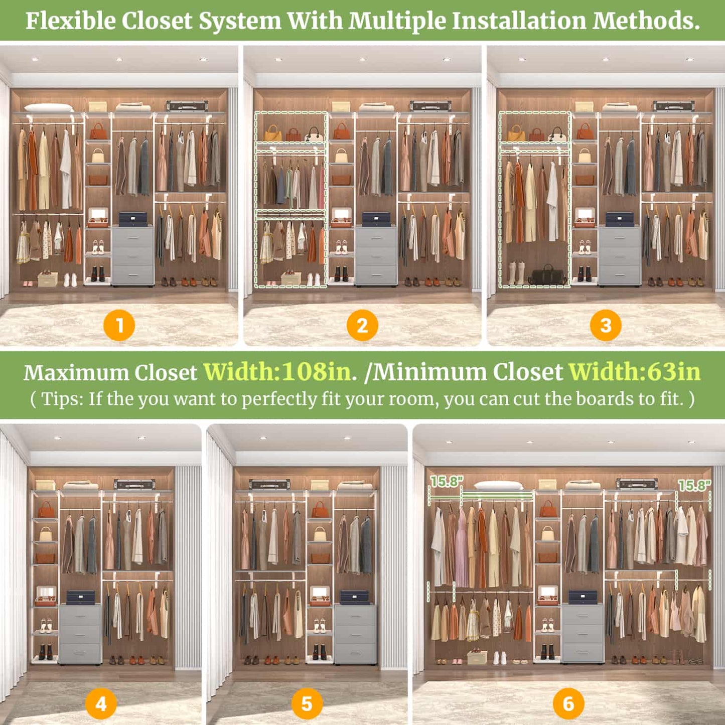 Heavy-duty Garment Rack Closet Organizer with Tower Shelving