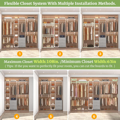 Heavy-duty Garment Rack Closet Organizer with Tower Shelving