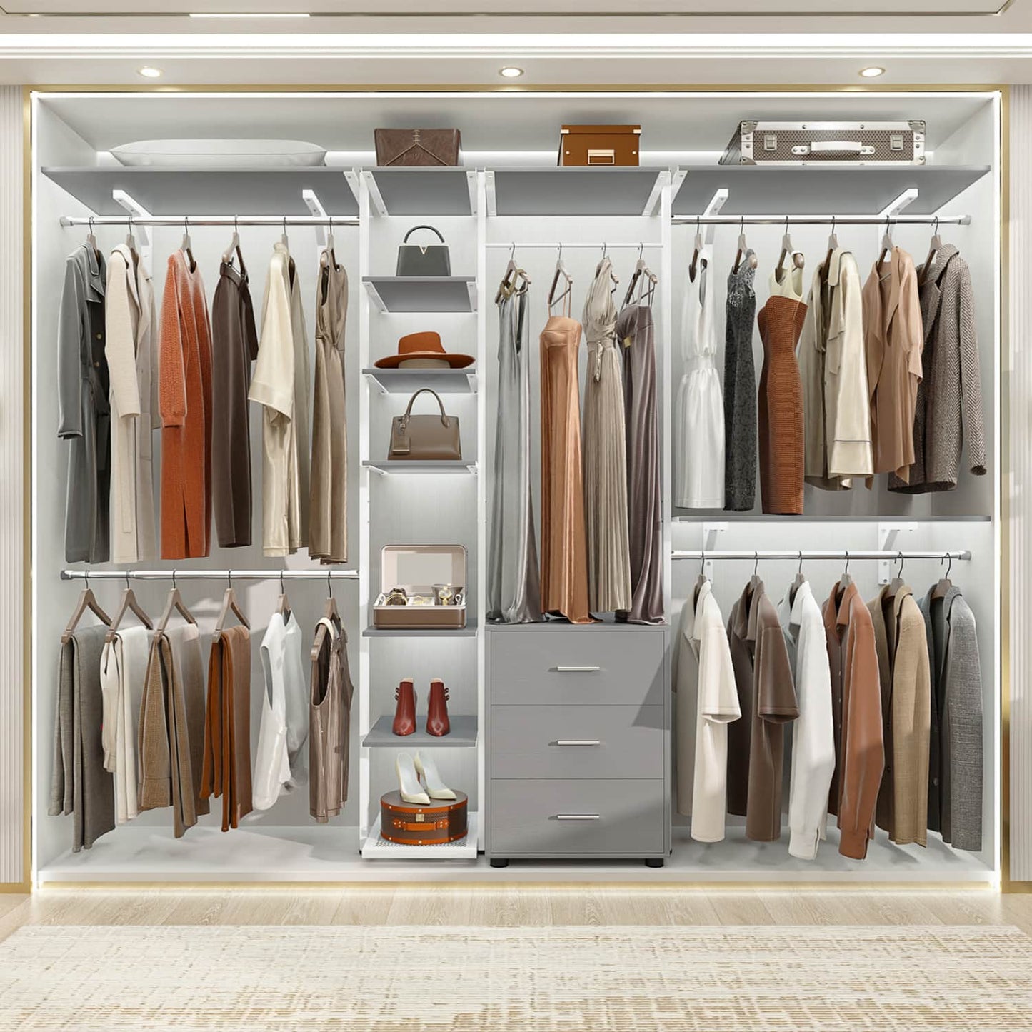 Heavy-duty Garment Rack Closet Organizer with Tower Shelving