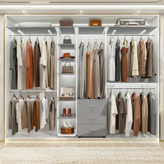Heavy-duty Garment Rack Closet Organizer with Tower Shelving