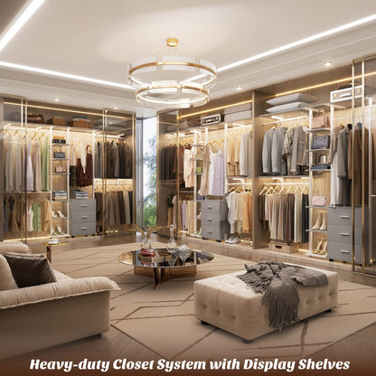 Heavy-duty Garment Rack Closet Organizer with Tower Shelving