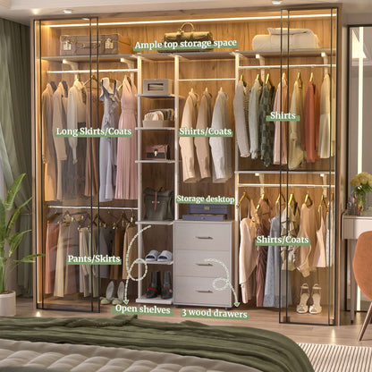 Heavy-duty Garment Rack Closet Organizer with Tower Shelving