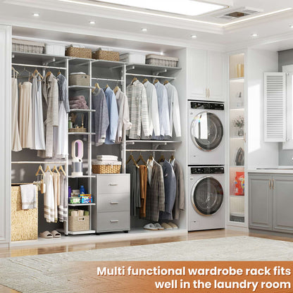 Heavy-duty Garment Rack Closet Organizer with Tower Shelving