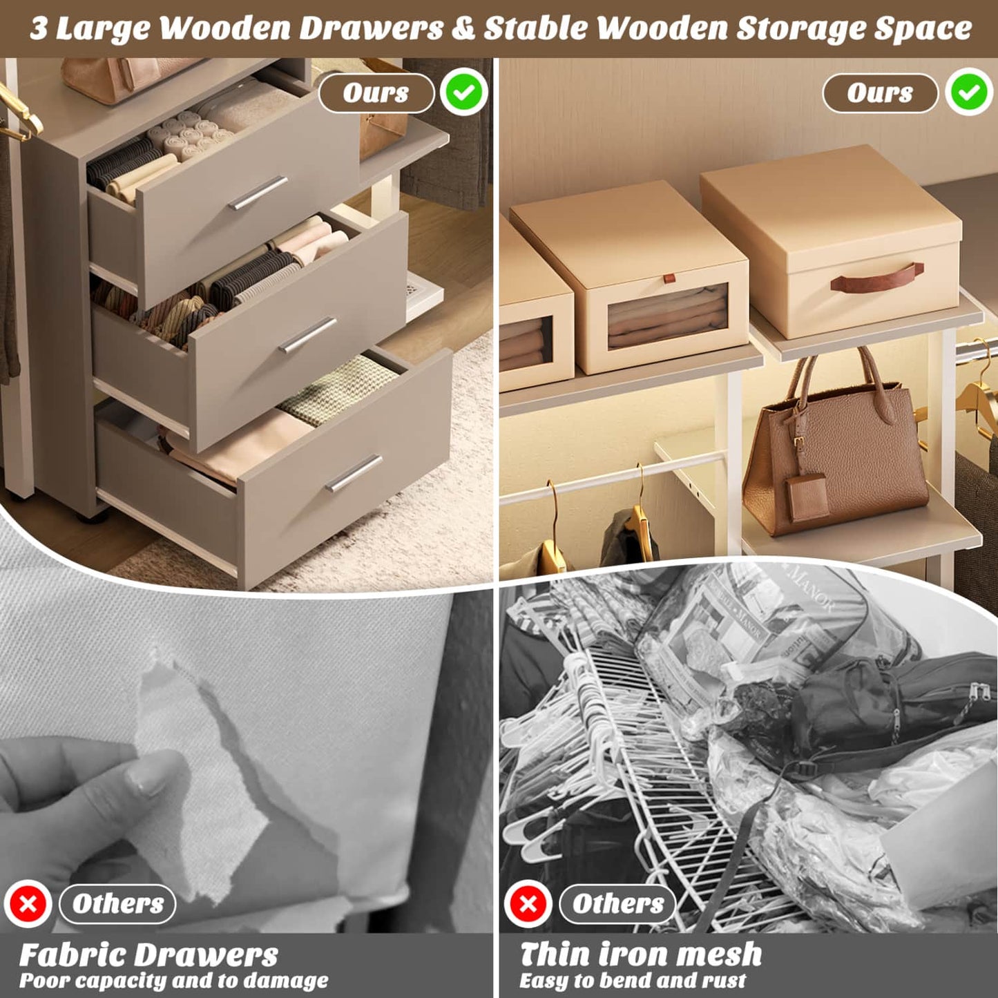 Heavy-duty Garment Rack Closet Organizer with Tower Shelving