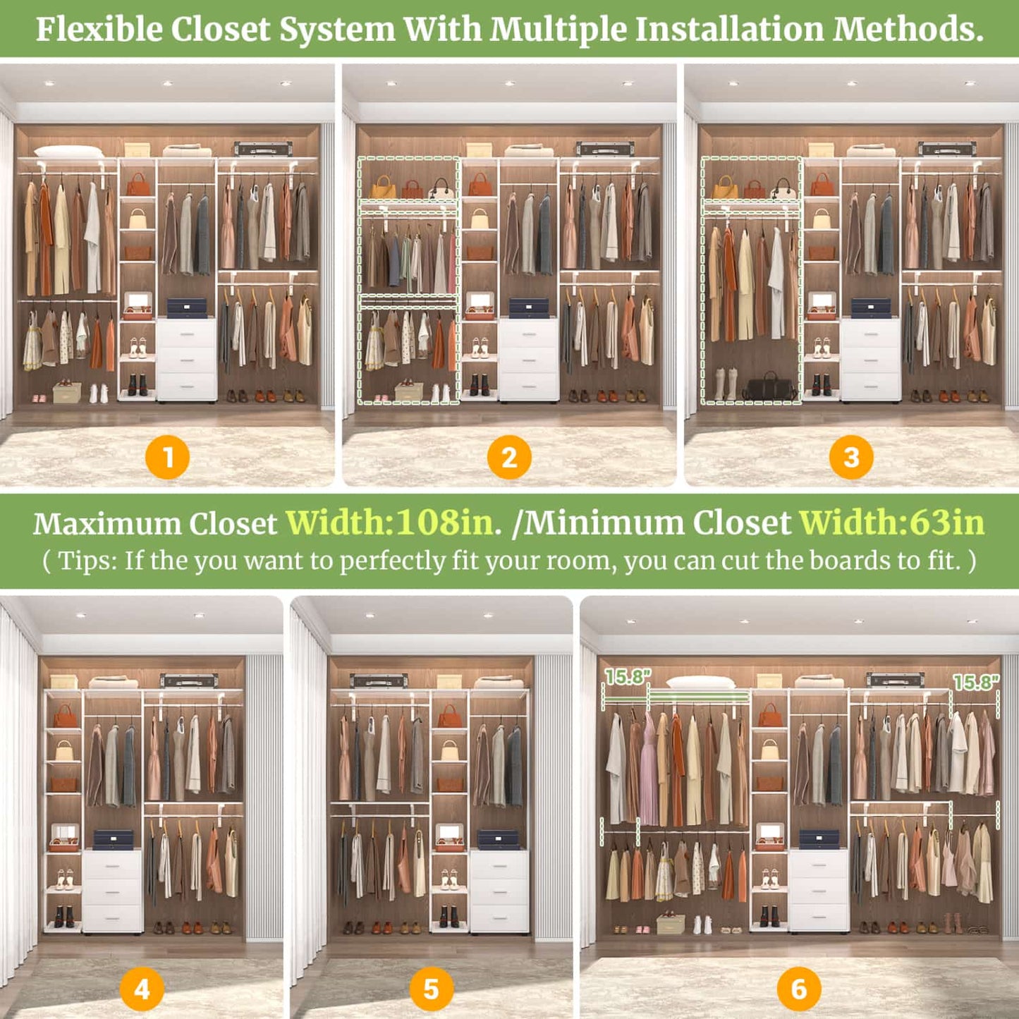 Heavy-duty Garment Rack Closet Organizer with Tower Shelving