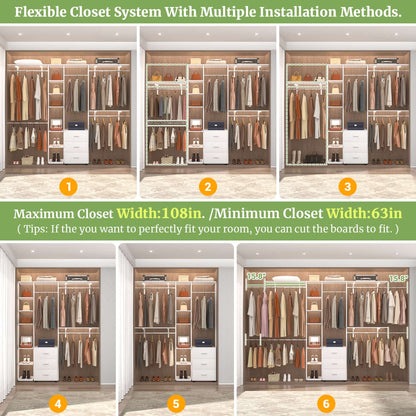 Heavy-duty Garment Rack Closet Organizer with Tower Shelving