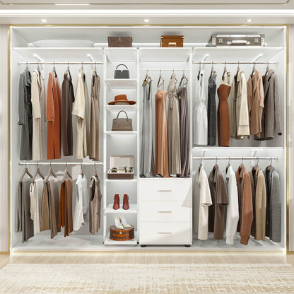 Heavy-duty Garment Rack Closet Organizer with Tower Shelving