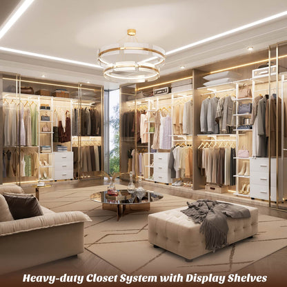 Heavy-duty Garment Rack Closet Organizer with Tower Shelving