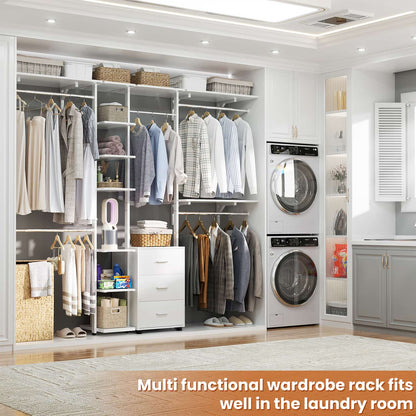 Heavy-duty Garment Rack Closet Organizer with Tower Shelving